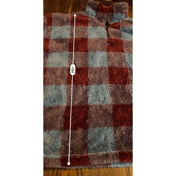 Eddie Bauer Women's Fleece Faux Fur Plaid Quarter Zip pullover size XL Cozy - Picture 5 of 16